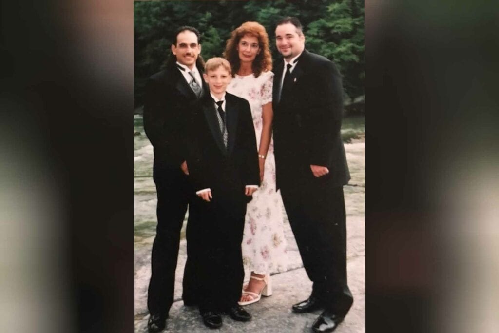 Tonkin with her three sons - left to right, the late Peter Rome, Jeb Tonkin and Anthony Rome.