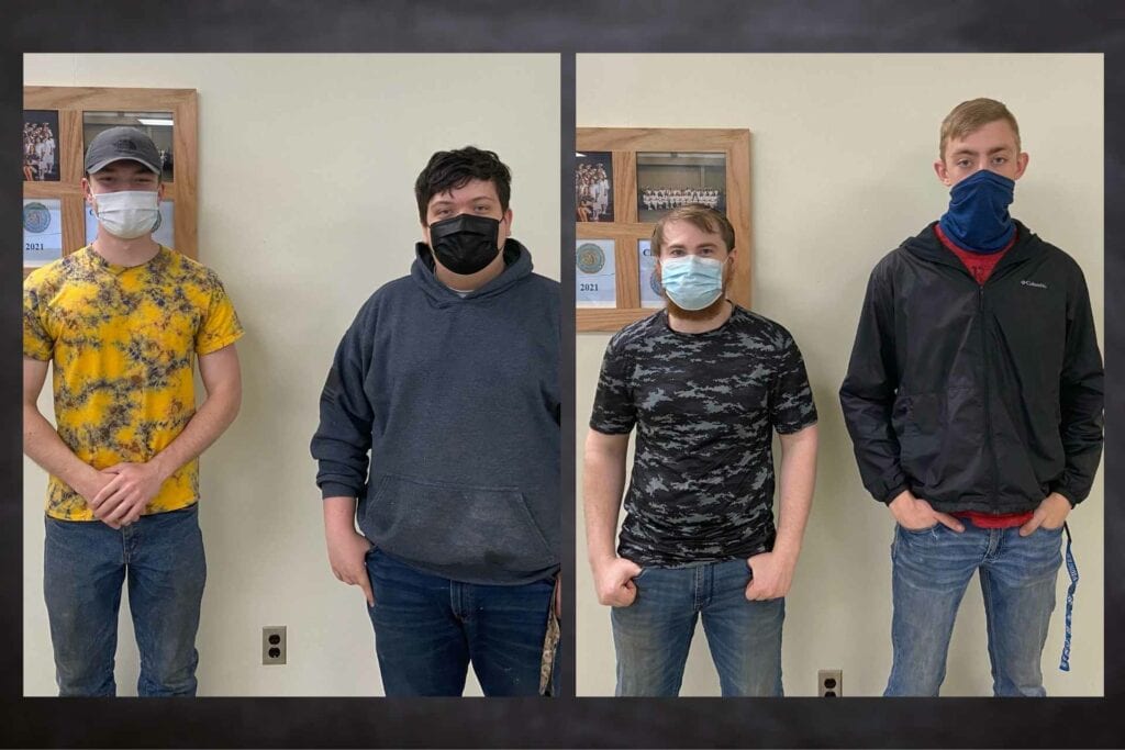 Left - Carpentry students Shawn Fitzsimmons and Michael Riley. Right - Electrical Technology students Cedric Grace and Tyler Dunn.
