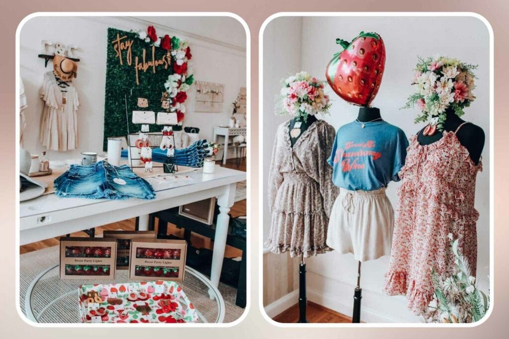 Some of the strawberry merchandise at Caroline & Co. Boutique.