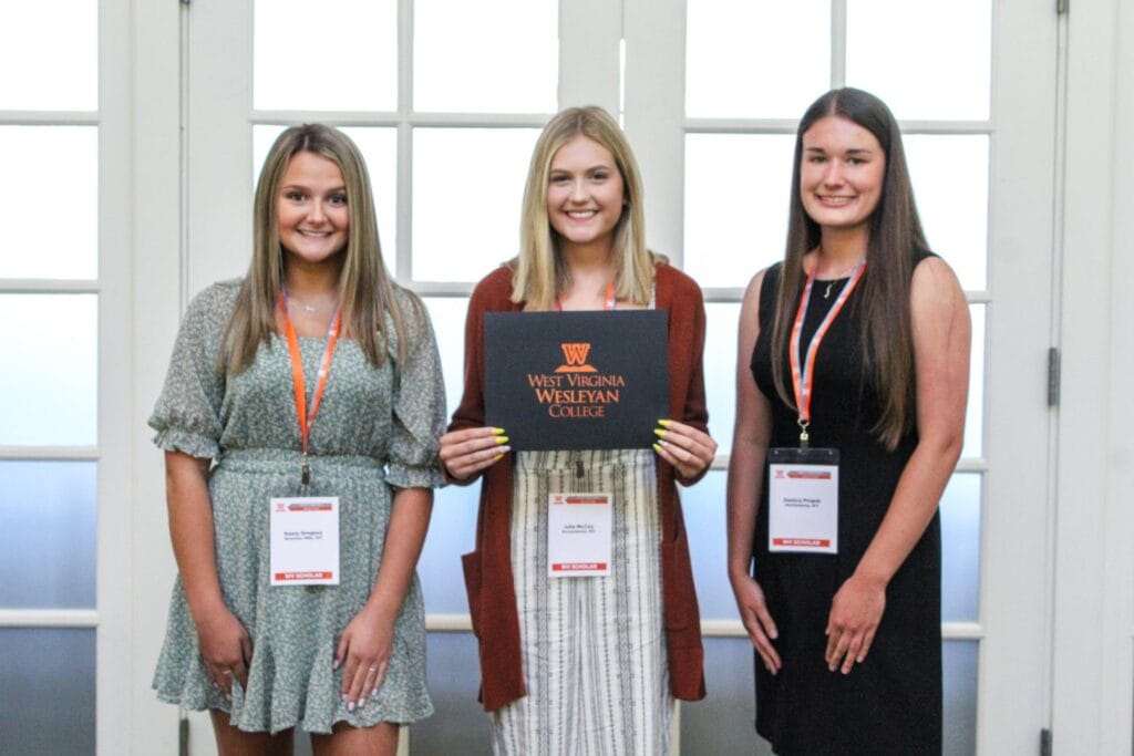 From left to right, first runner-up Keely Gregory, 2022 West Virginia Scholar Program winner Julia McCoy and second runner-up Danica Propst.