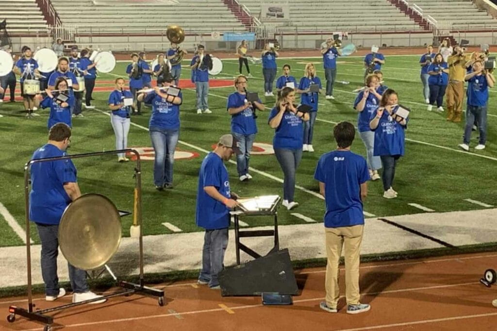 The Glenville State College Marching Band performing at the Big Red Band Festival in Parkersburg, West Virginia. (courtesy photo)