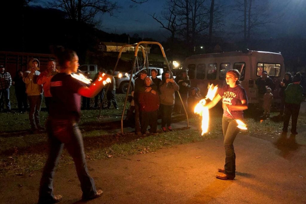 Members of the Elite Rival Twirlers, from Upshur County, joined in the holiday celebration Thursday during the ‘Old Fashioned Christmas’ celebration at Buckhannon Park. The group, which has members ages 3 to 18, showed their skills at fire twirling, baton twirling and LED cape performing, During the winter, the Elite Rival Twirlers have approximately 50 members, but that number grows to about 70 during the summer. 
