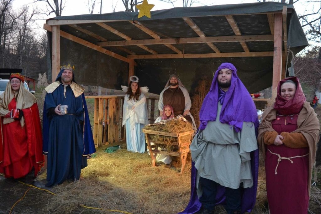 A live nativity scene reminds folks of the reason for the season at Thursday’s ‘Old Fashioned Christmas’ held at the Buckhannon City Park. Brenda Hall organized the nativity which included not only live actors but also animals.