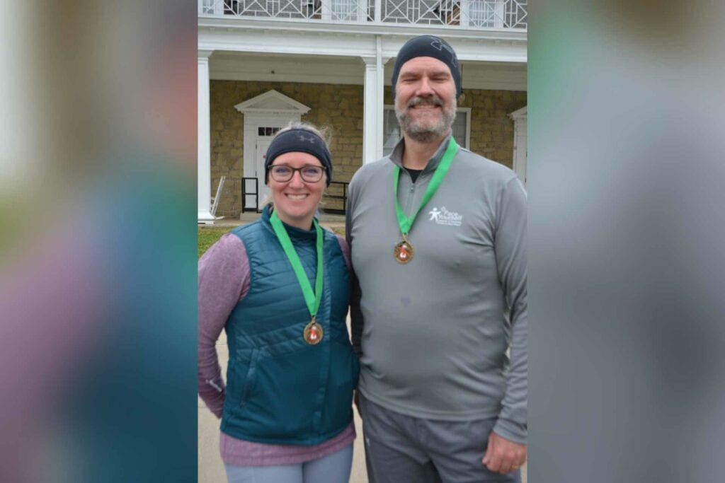 Top place finishers from the Mon Health system at the 3rd annual Mon Health Stonewall Jackson Memorial Hospital Gobble Gallop were, pictured above, Tara Arnold and Kevin Stalnaker.