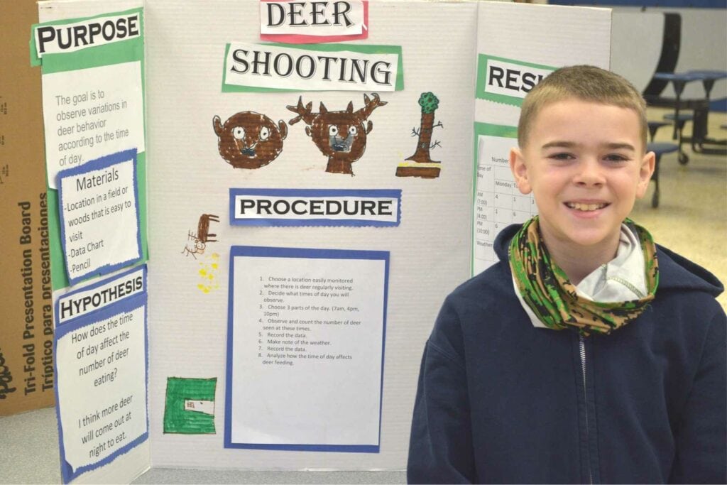 Colin Nicholson, a Washington District Elementary School student, selected deer hunting as his science fair project. Colin said he was nervous while making his presentation and said if he gets the chance to present again, he will feel more confident while being judged. Colin will get the opportunity to again as his project won first place in the life science category.