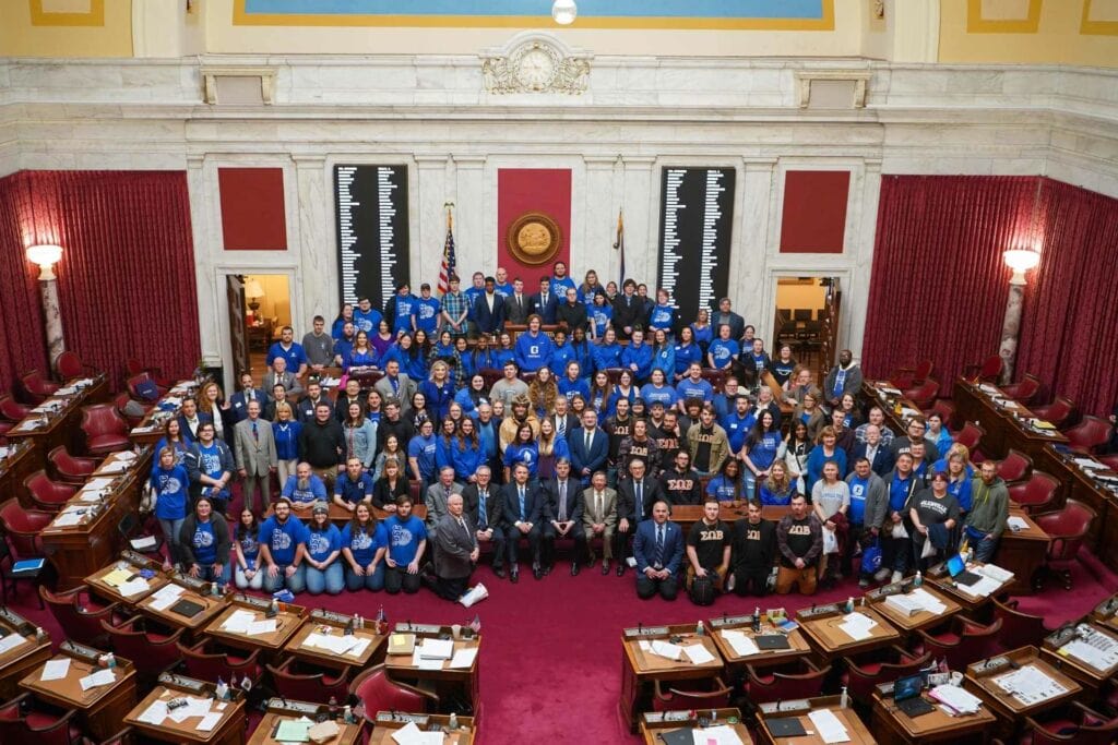 Glenville State students, faculty, staff, administrators, and lawmakers inside the Senate chamber during Glenville State Day at the Legislature on Tuesday, February 22. 