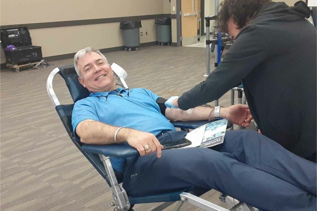 Skip Gjolberg, President and CEO of St. Joseph’s Hospital donated at the blood drive.
